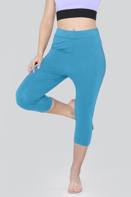Blue Stretchy Cropped Leggings