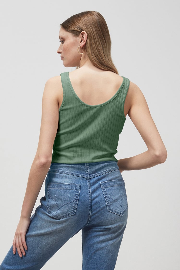 Ribbed Front Button Tank Top