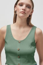 Ribbed Front Button Tank Top