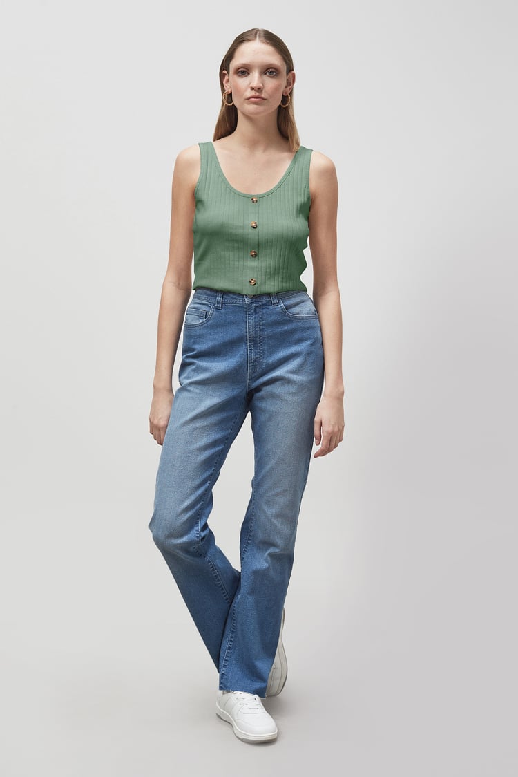 Ribbed Front Button Tank Top