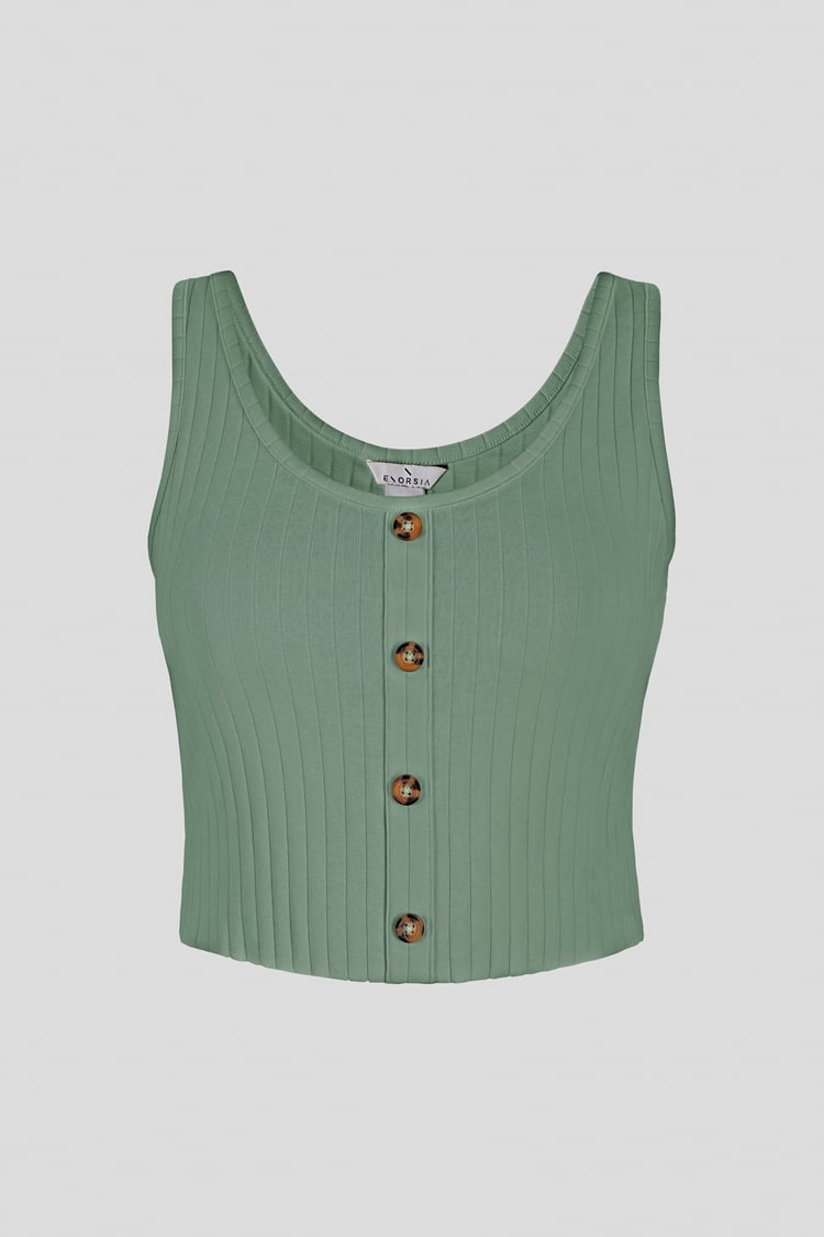 Ribbed Front Button Tank Top