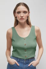 Ribbed Front Button Tank Top