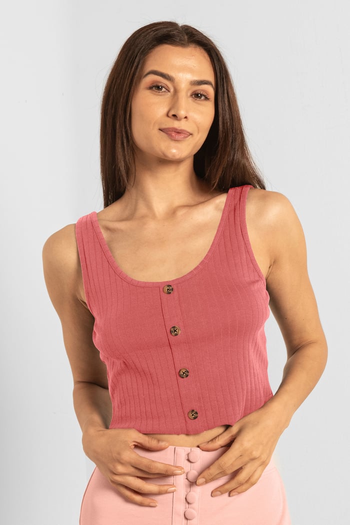 Ribbed Front Button Tank Top