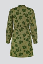 High Neck Green Floral Belted Mini Dress