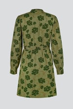 High Neck Green Floral Belted Mini Dress