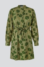 High Neck Green Floral Belted Mini Dress