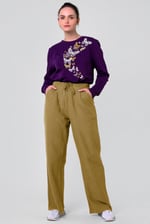 Womens Herringbone Wide Leg Trouser
