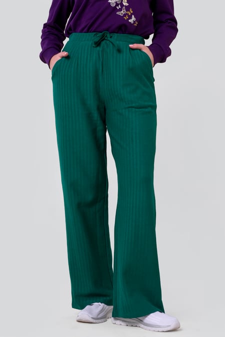 Womens Green Herringbone Wide Leg Trouser