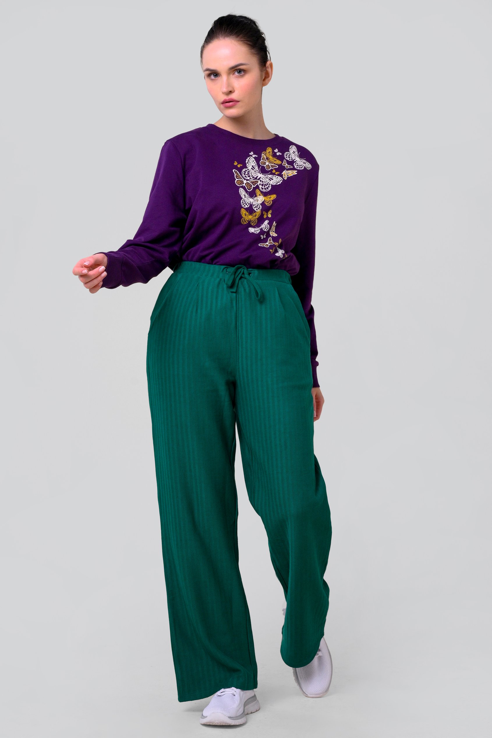 Womens Herringbone Wide Leg Trouser