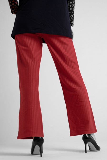 Womens Red Herringbone Wide Leg Trouser