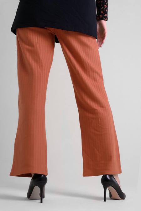 Womens Orange Herringbone Wide Leg Trouser