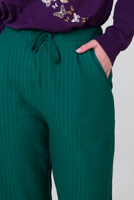 Womens Green Herringbone Wide Leg Trouser
