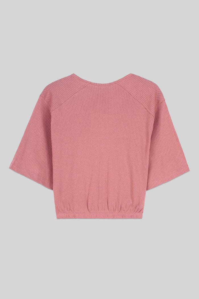 Women Knot Details V-Neck Bell Sleeve Top