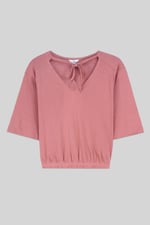 Women Knot Details V-Neck Bell Sleeve Top