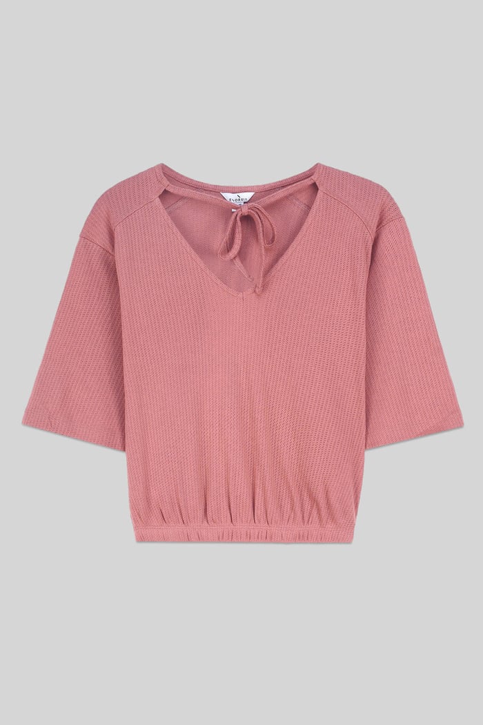 Women Knot Details V-Neck Bell Sleeve Top