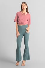 Women Knot Details V-Neck Bell Sleeve Top