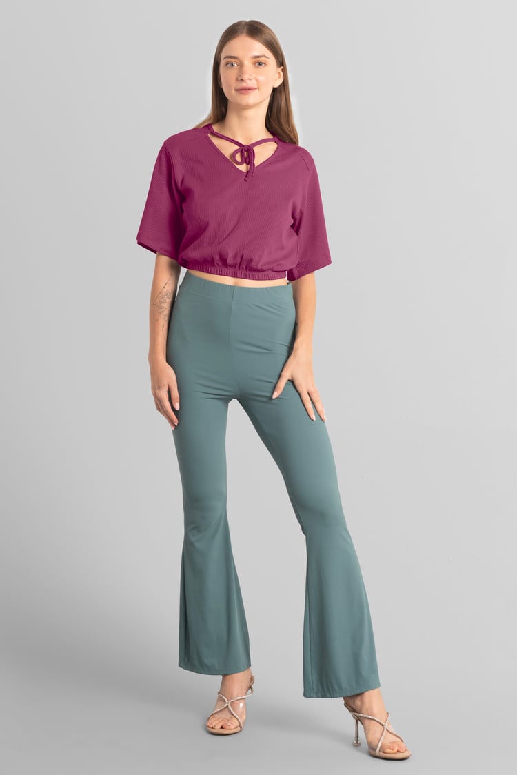 Women Knot Details V-Neck Bell Sleeve Top