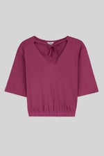 Women Knot Details V-Neck Bell Sleeve Top