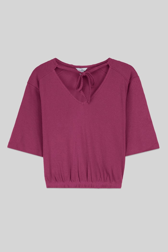 Women Knot Details V-Neck Bell Sleeve Top