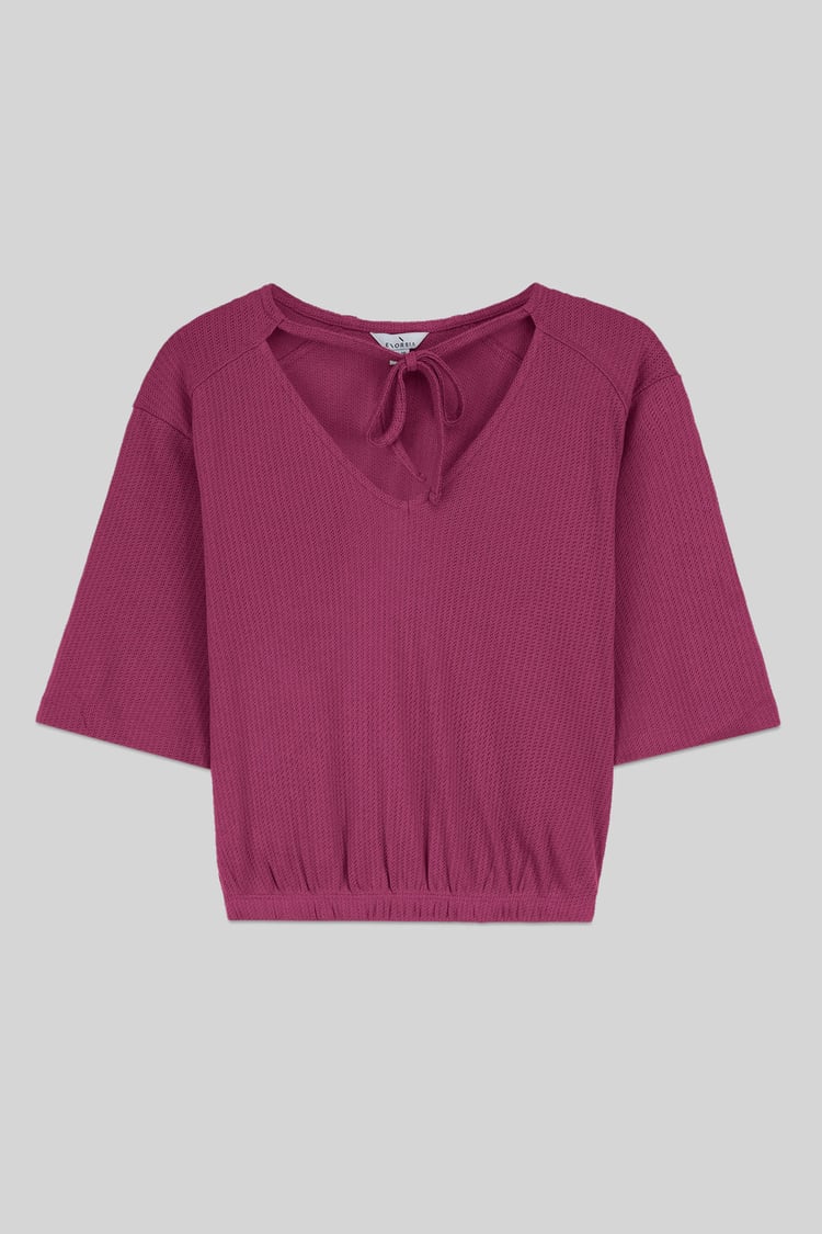 Women Knot Details V-Neck Bell Sleeve Top