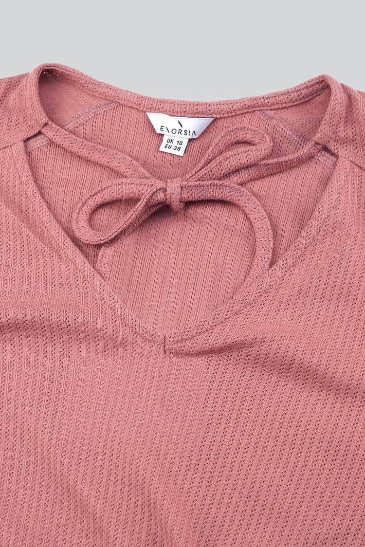 Women Knot Details V-Neck Bell Sleeve Top