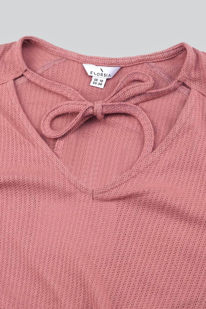 Women Knot Details V-Neck Bell Sleeve Top