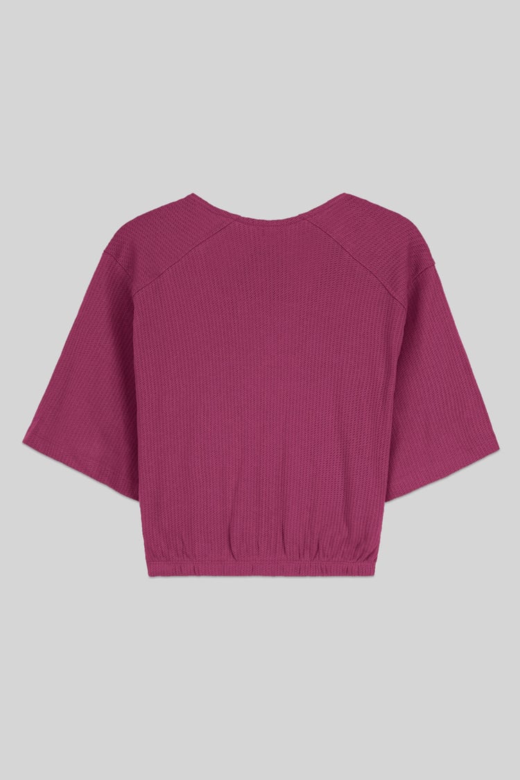 Women Knot Details V-Neck Bell Sleeve Top