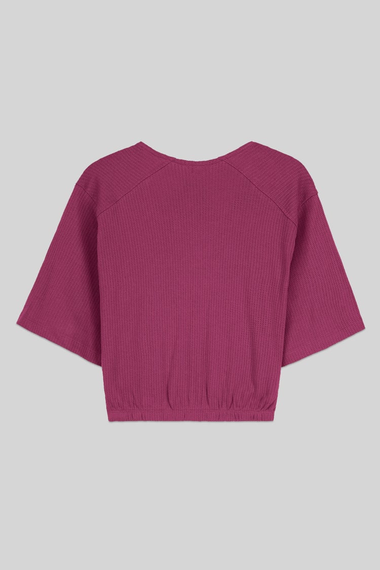 Women Knot Details V-Neck Bell Sleeve Top