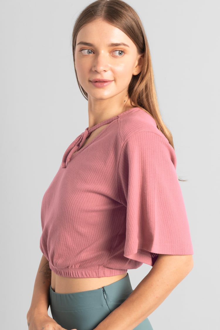 Women Knot Details V-Neck Bell Sleeve Top