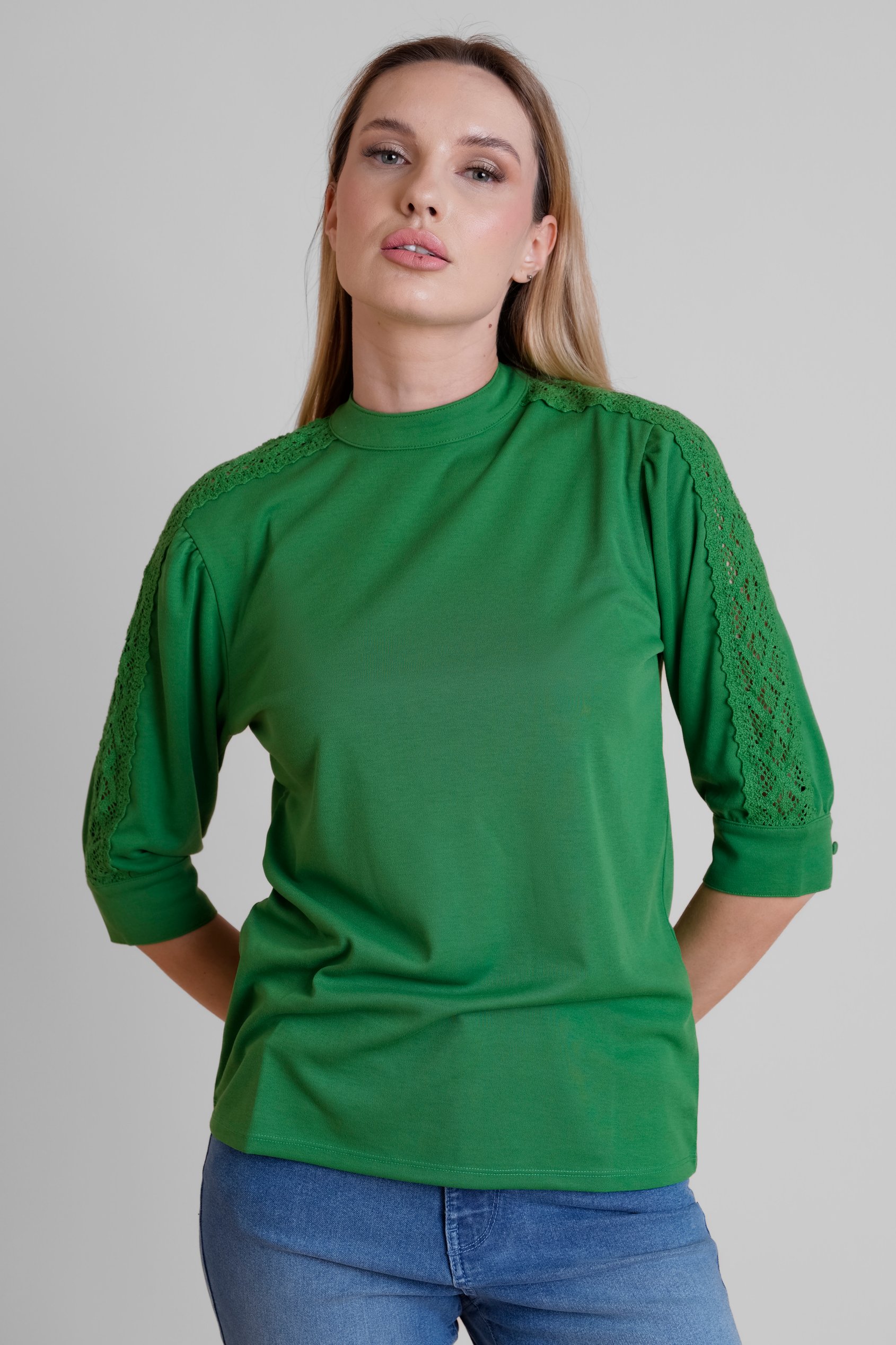 Women's Lace Detailed Three-Quarter Sleeve Tops