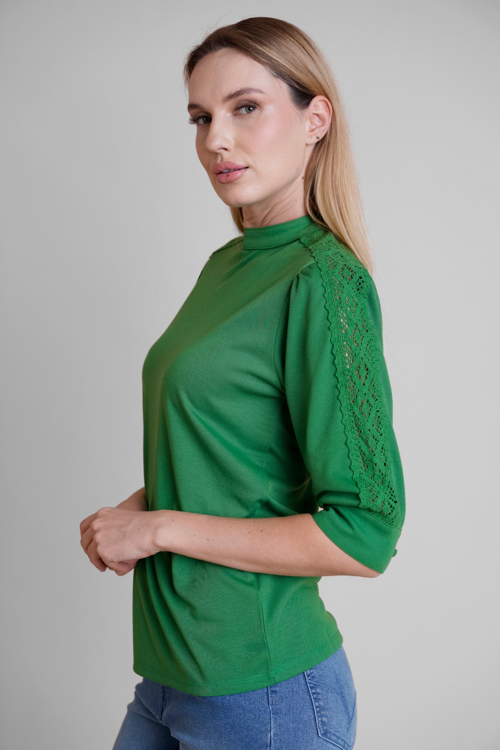 Women's Lace Detailed Three-Quarter Sleeve Tops