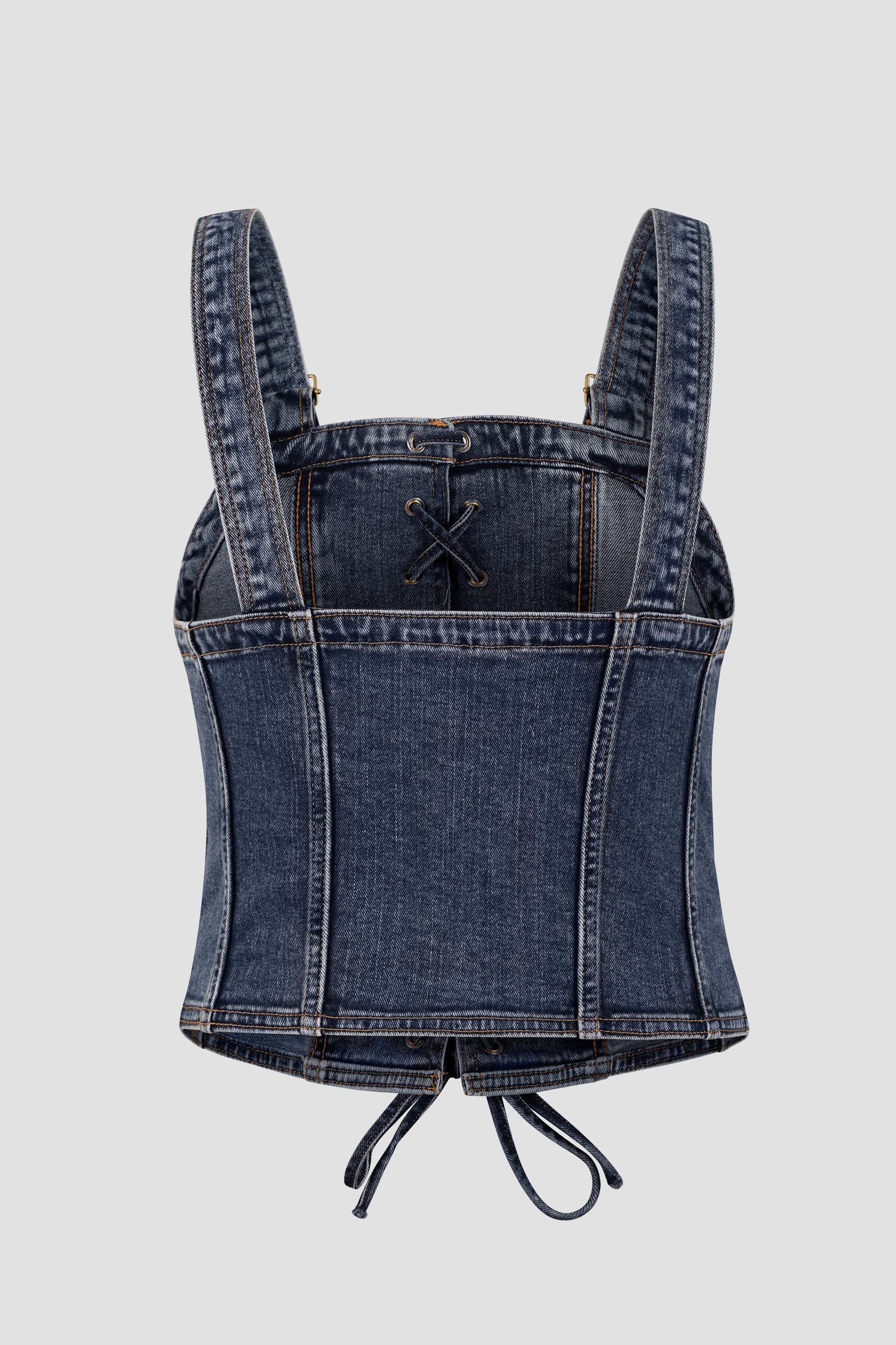 Lace-Up Front Fitted Denim Crop Vest