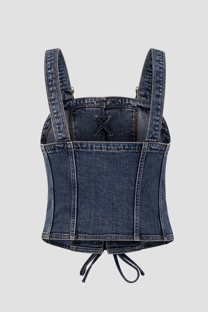 Lace-Up Front Fitted Denim Crop Vest