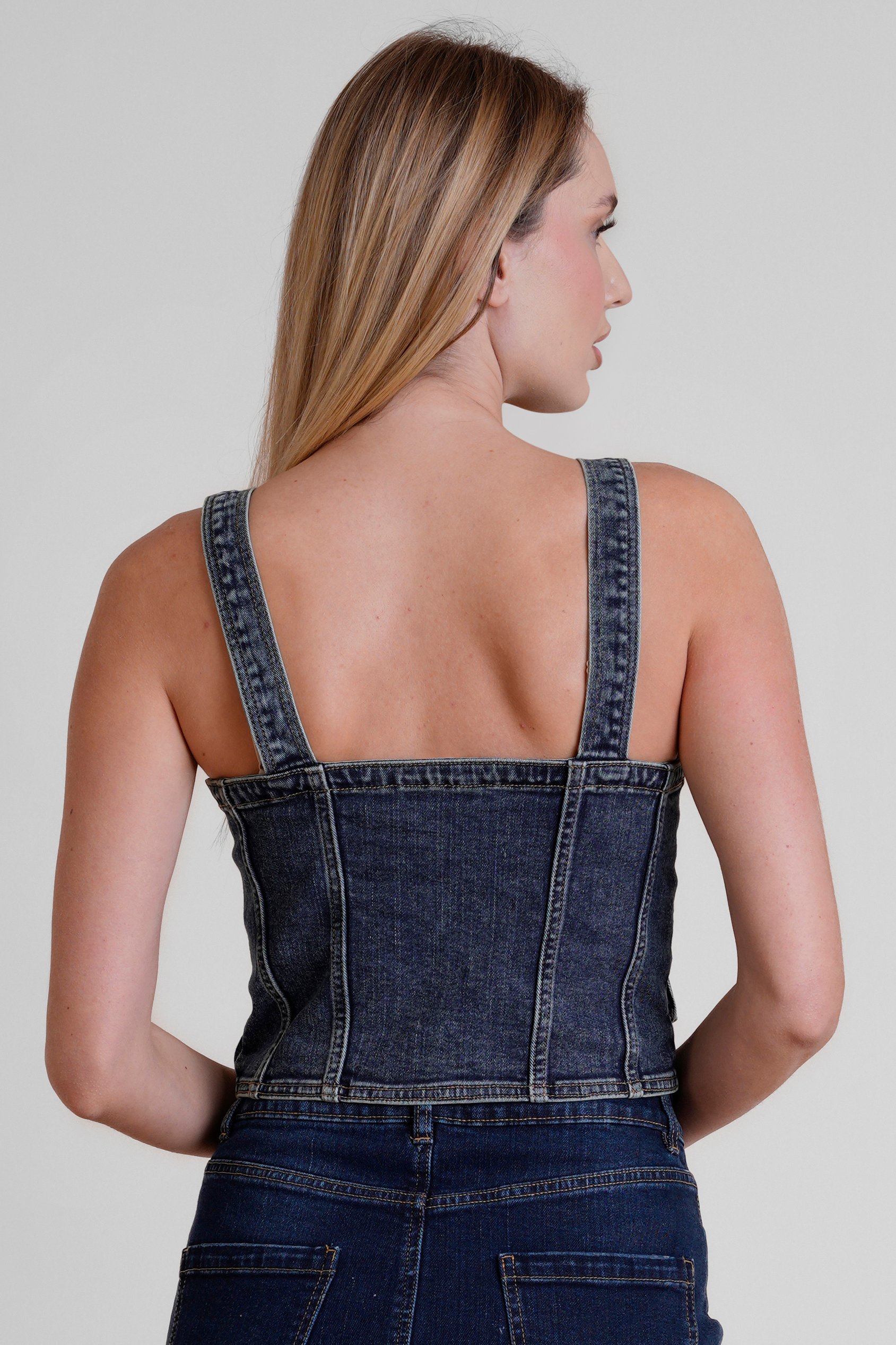 Lace-Up Front Fitted Denim Crop Vest