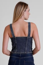 Lace-Up Front Fitted Denim Crop Vest