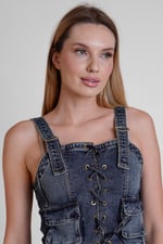 Lace-Up Front Fitted Denim Crop Vest