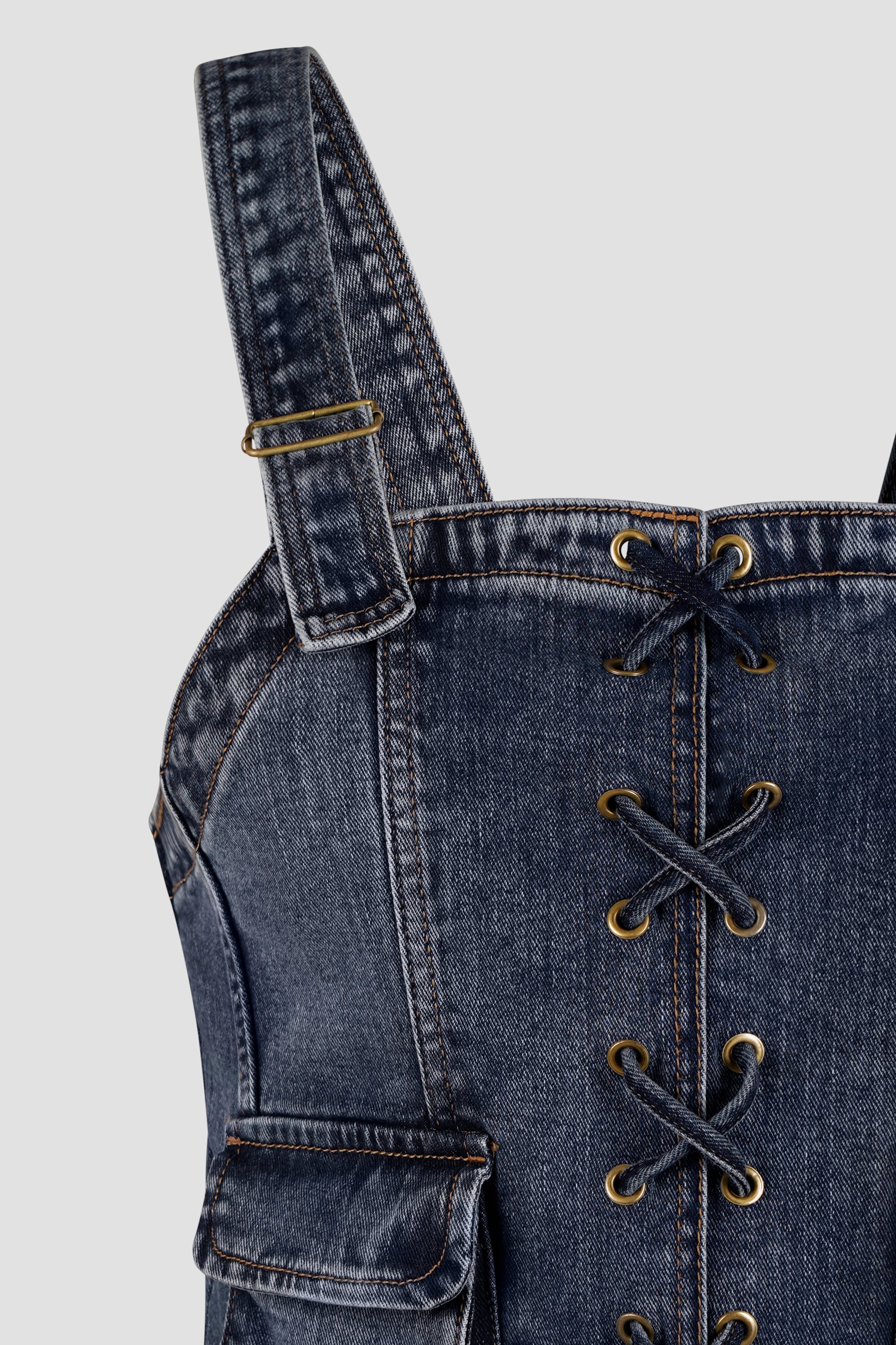 Lace-Up Front Fitted Denim Crop Vest
