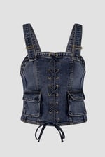 Lace-Up Front Fitted Denim Crop Vest