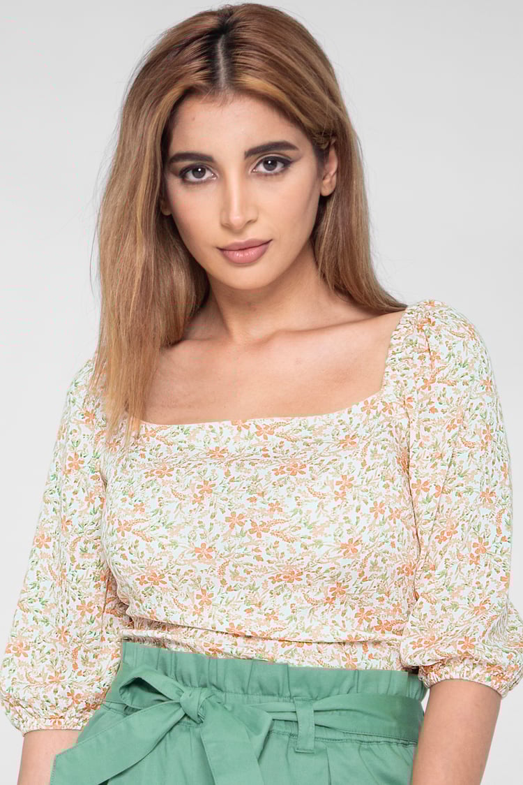 Floral Bardot Smocked Crop Top