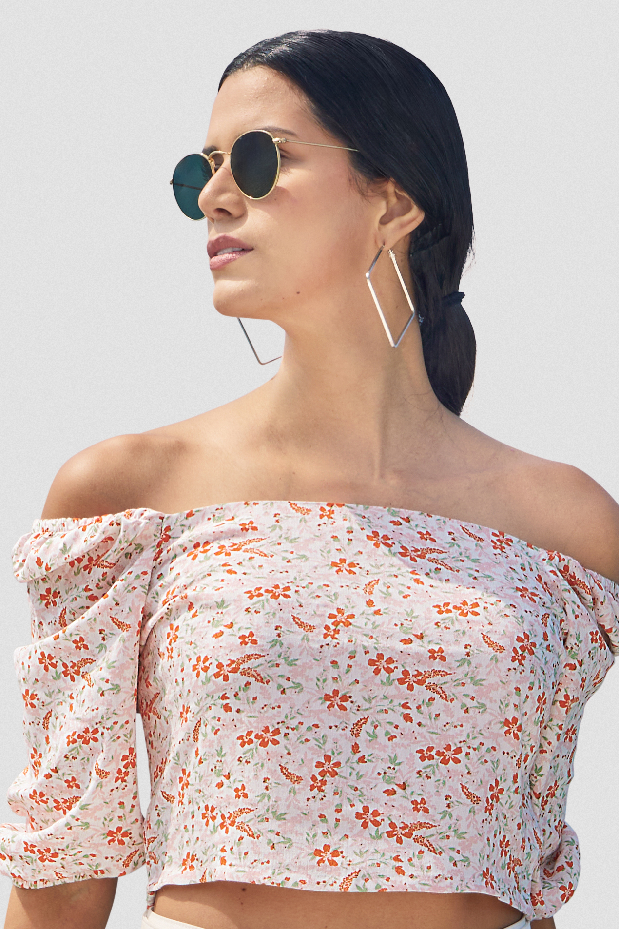 Floral Bardot Smocked Crop Top