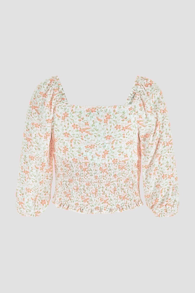 Floral Bardot Smocked Crop Top