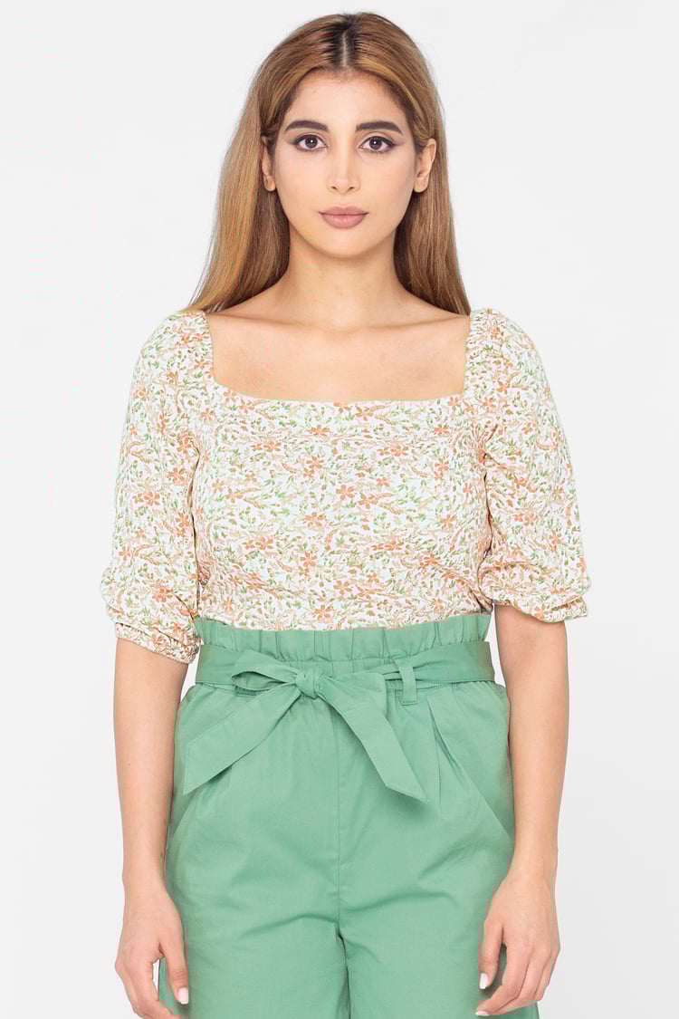 Floral Bardot Smocked Crop Top