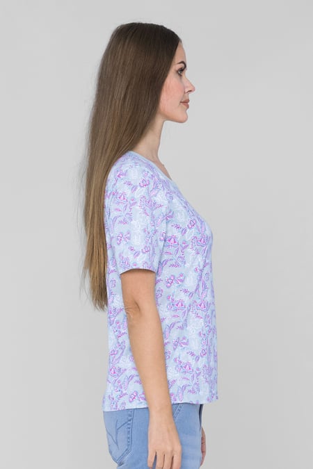 Blue Crayon Leaf Printed T-Shirt