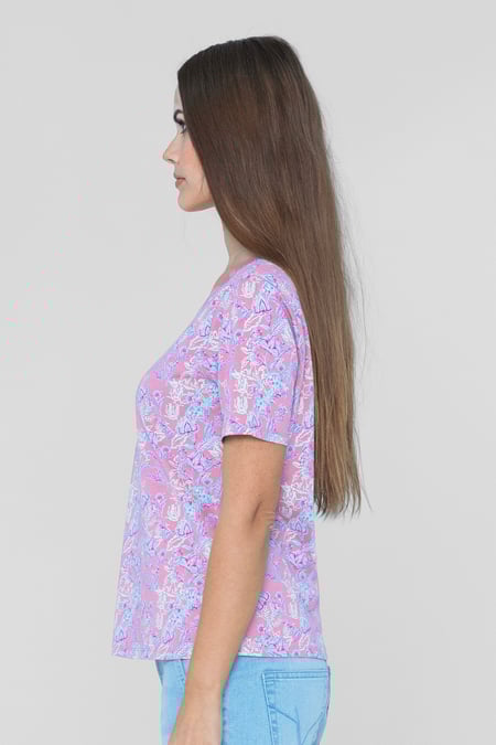 Pink Crayon Leaf Printed T-Shirt