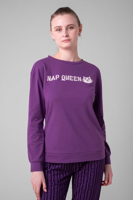 Womens Purple Nap Queen Printed Nightwear Set