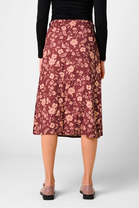 Womens Red Floral Print Midi Skirt