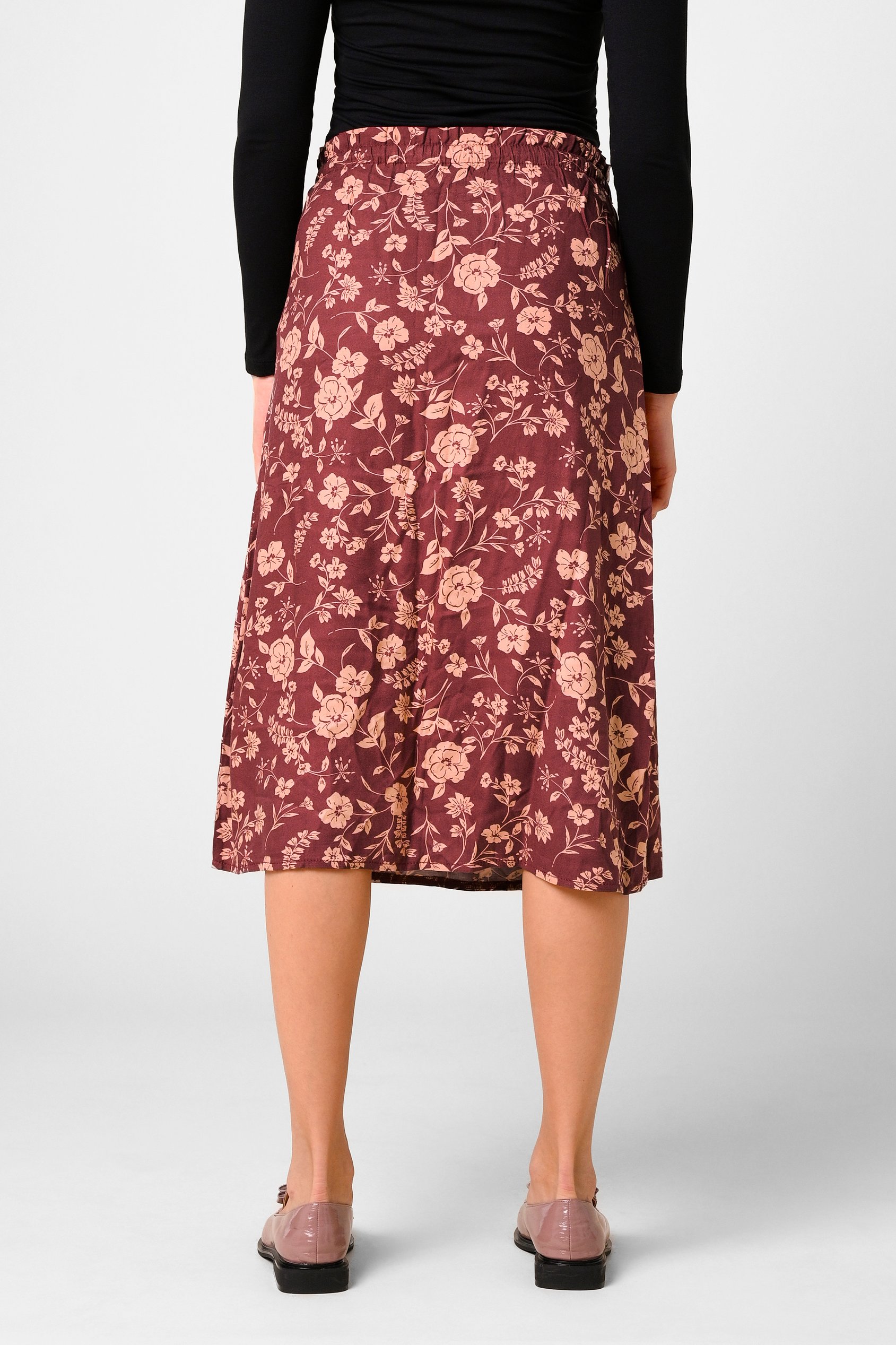 Womens Floral Print Midi Skirt