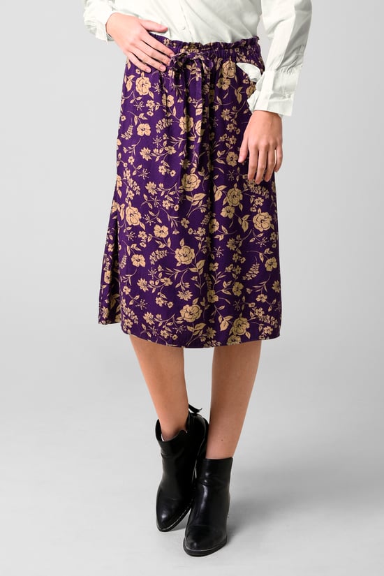 Womens Floral Print Midi Skirt