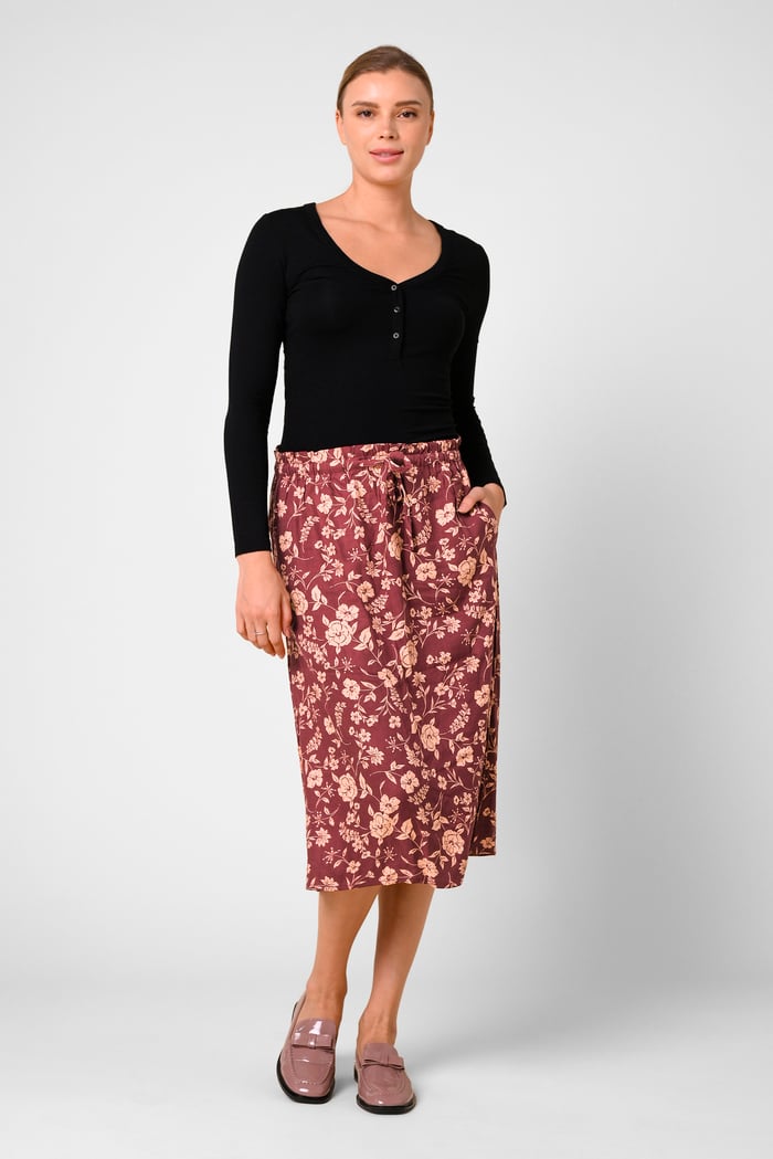 Womens Floral Print Midi Skirt