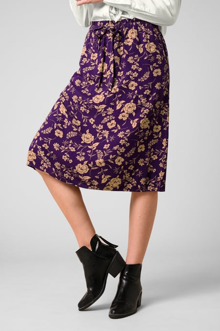 Womens Purple Floral Print Midi Skirt